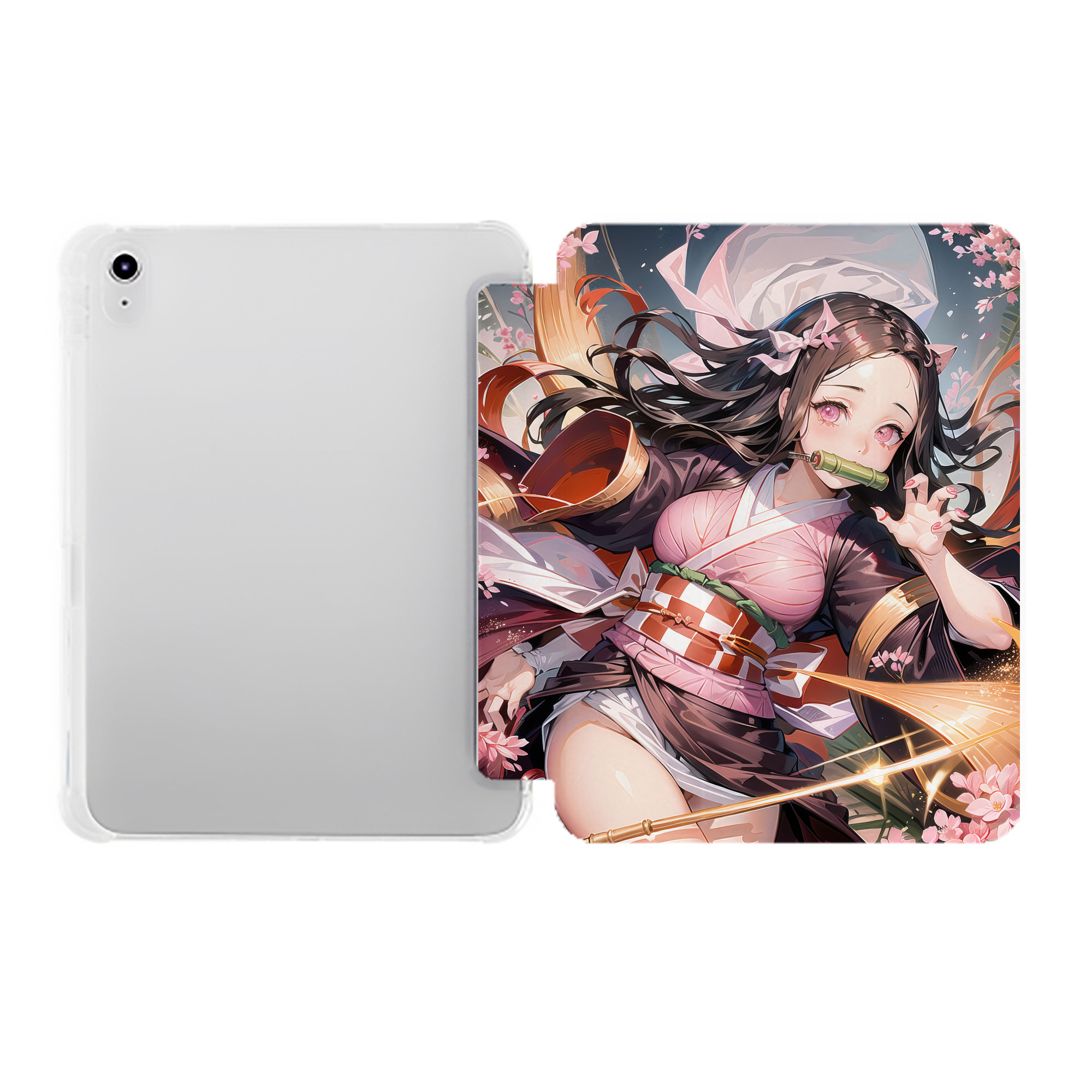 （画像用） 鬼滅の刃（きめつのやいば）竈門 禰󠄀豆子／かまど ねずこ Kamado Nezuko IPad ケース ペン収納付き 三つ折りスタンド PUレザー×シリコン 対応機種9.5/10.5/10.9インチ